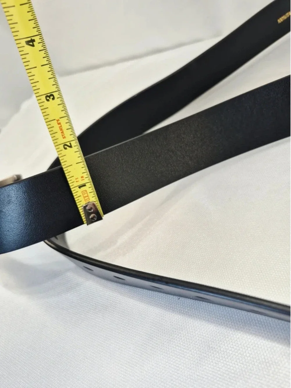 Men's 100% Italian Made Leather Black Belt Brushed Silver 1.5